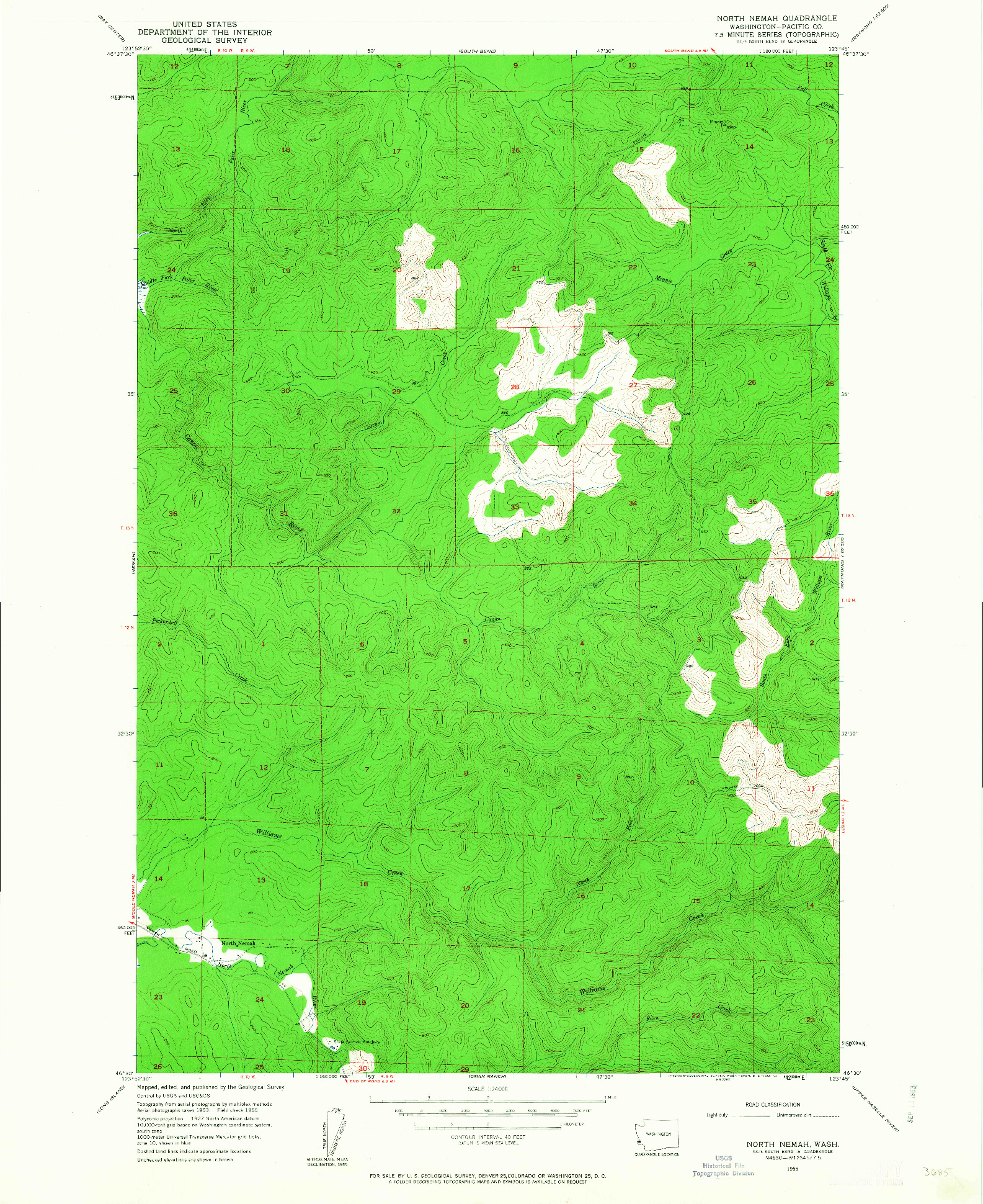 USGS 1:24000-SCALE QUADRANGLE FOR NORTH NEMAH, WA 1955