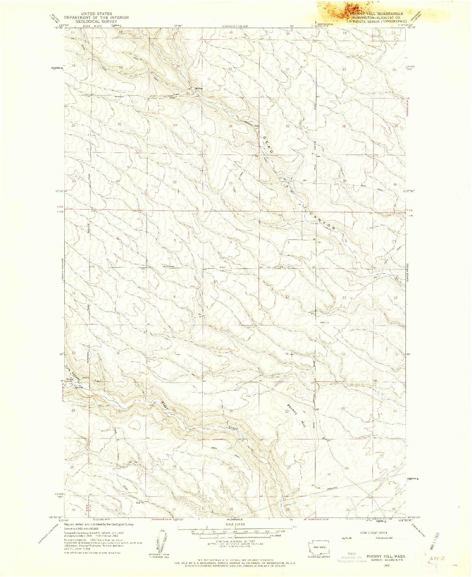 USGS 1:24000-SCALE QUADRANGLE FOR PHINNY HILL, WA 1962