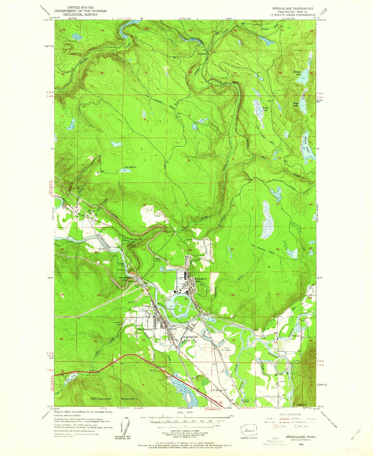 USGS 1:24000-SCALE QUADRANGLE FOR SNOQUALMIE, WA 1953