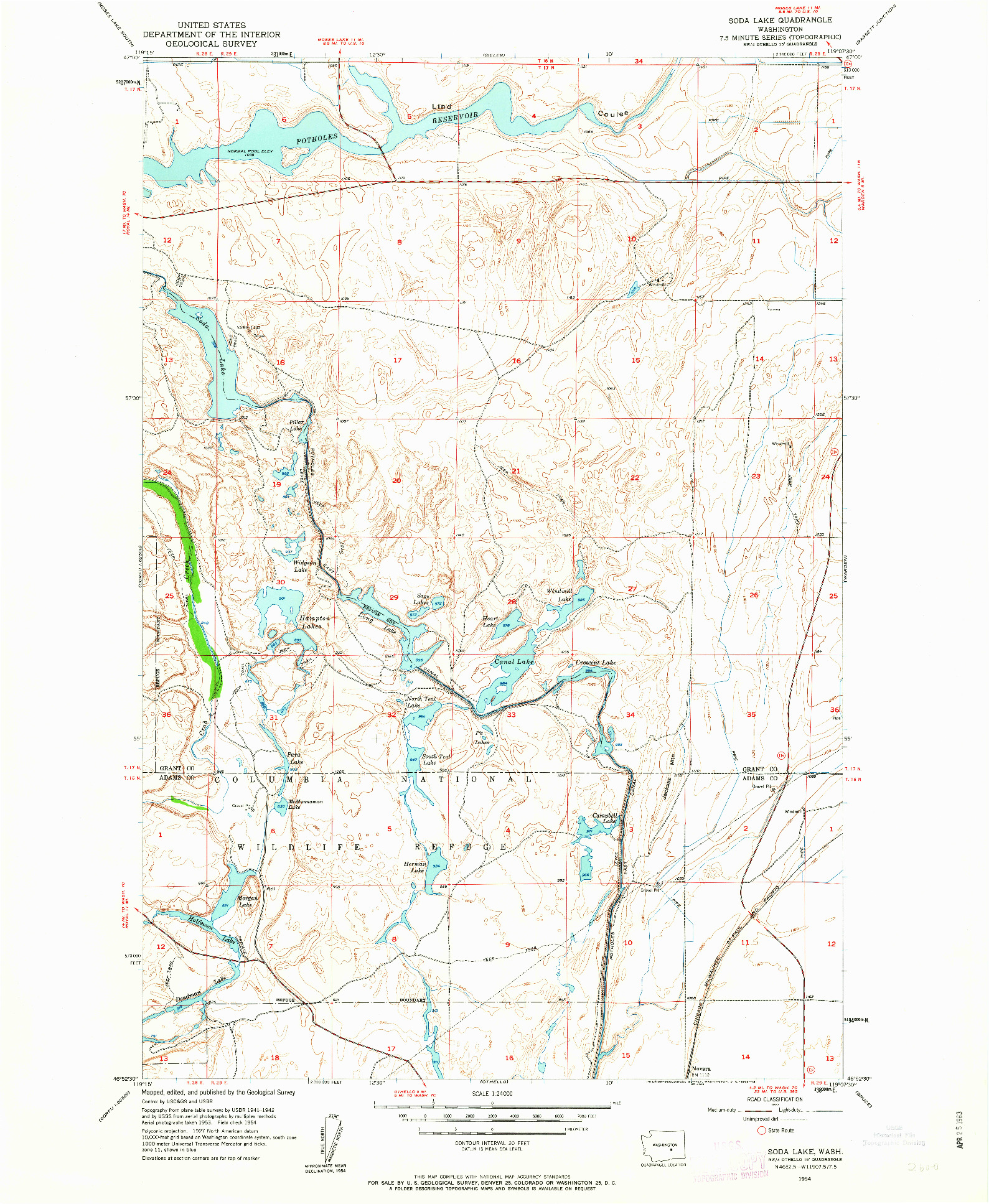 USGS 1:24000-SCALE QUADRANGLE FOR SODA LAKE, WA 1954