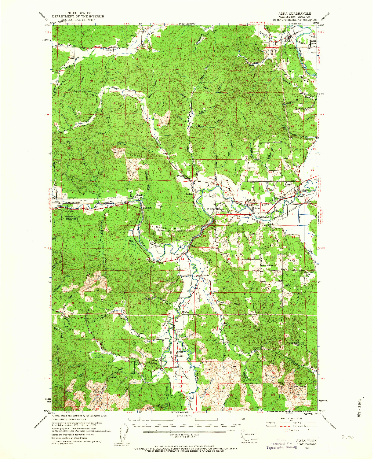 USGS 1:62500-SCALE QUADRANGLE FOR ADNA, WA 1953