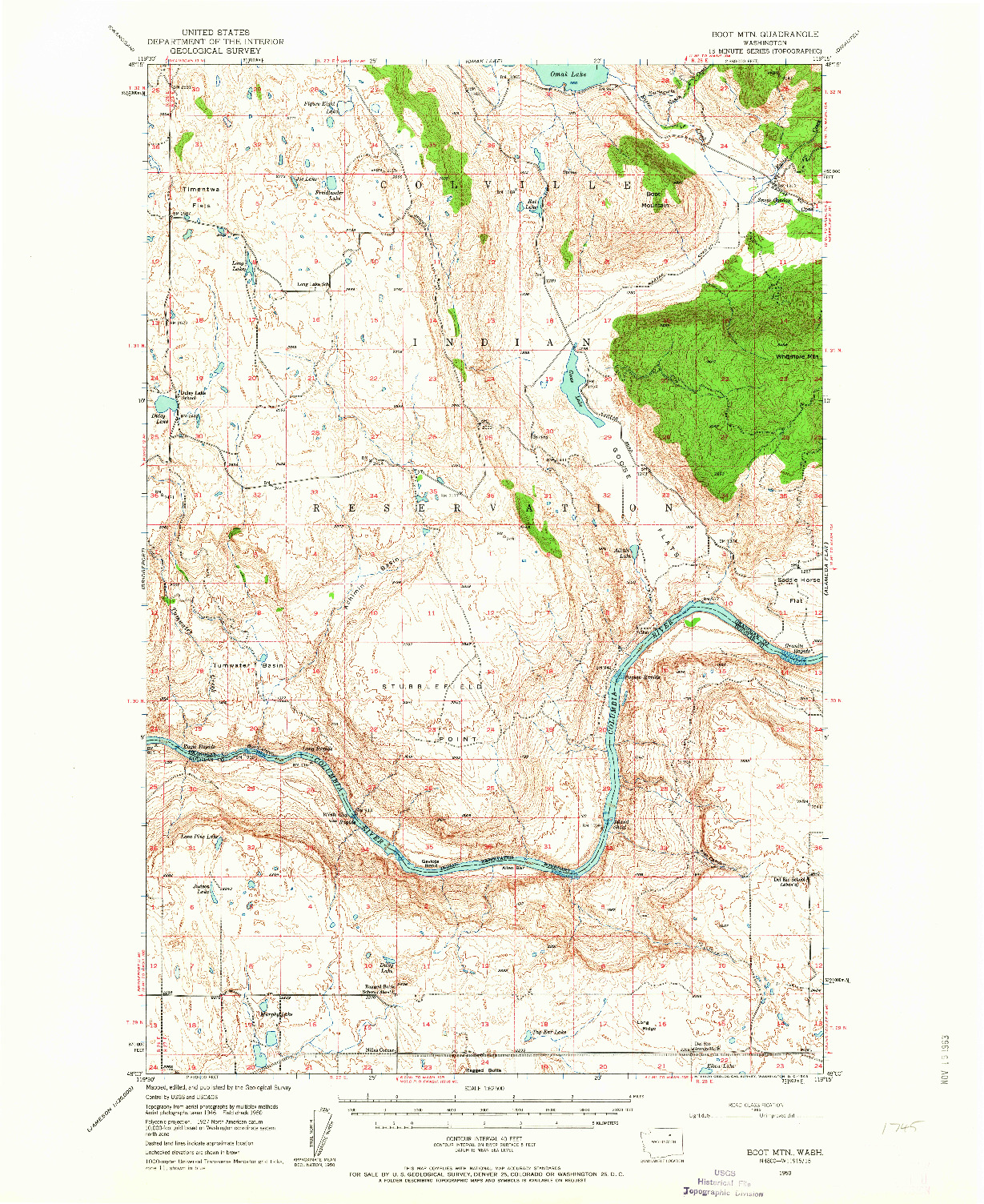 USGS 1:62500-SCALE QUADRANGLE FOR BOOT MTN, WA 1950