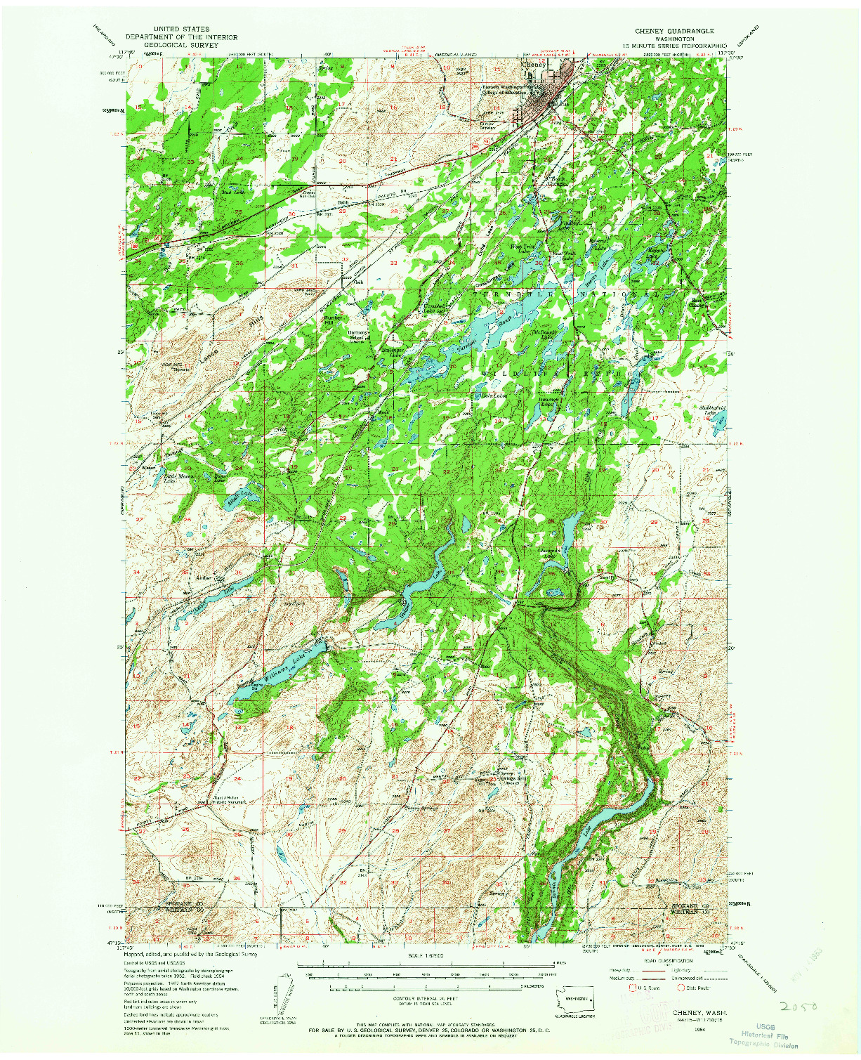 USGS 1:62500-SCALE QUADRANGLE FOR CHENEY, WA 1954