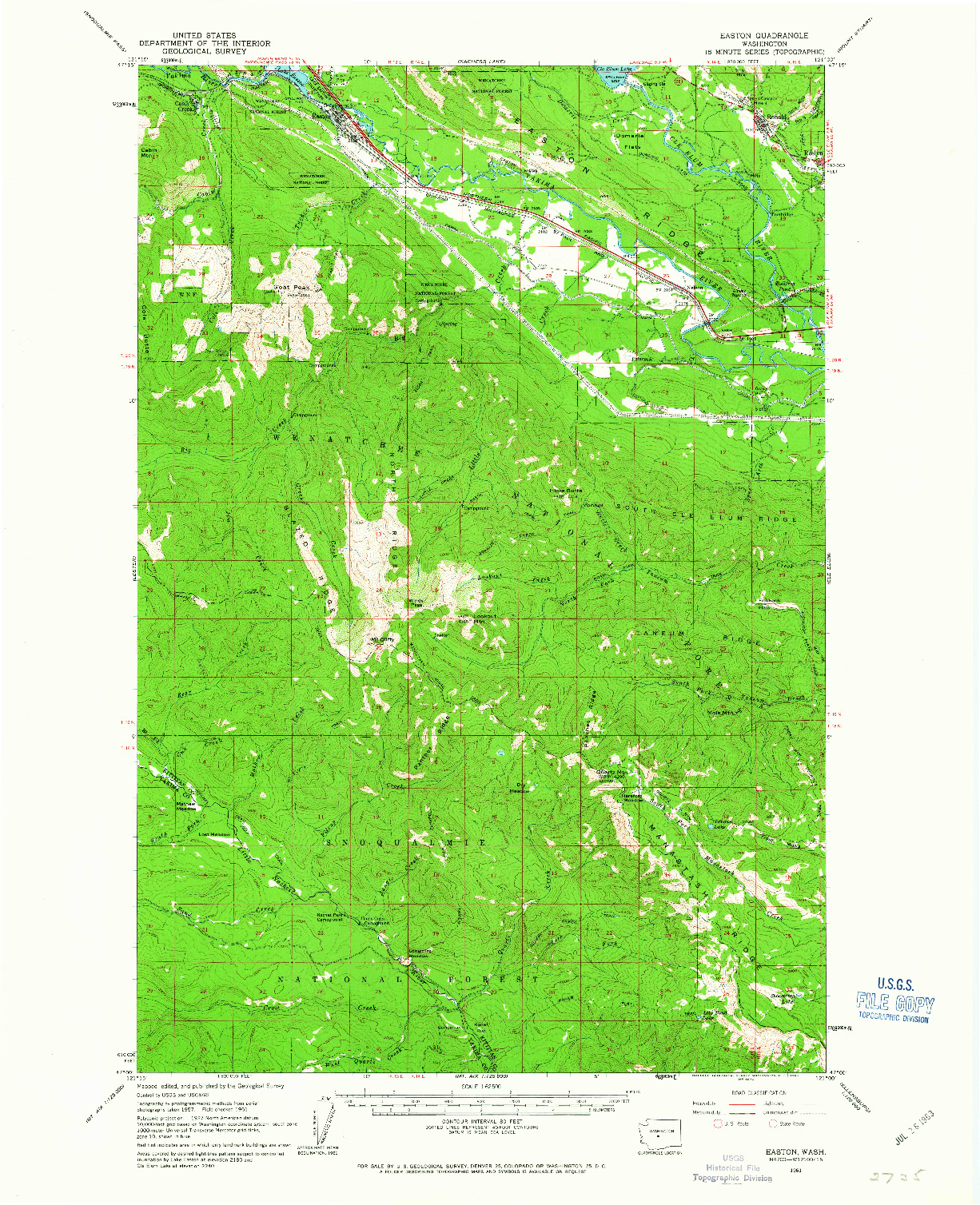 USGS 1:62500-SCALE QUADRANGLE FOR EASTON, WA 1961