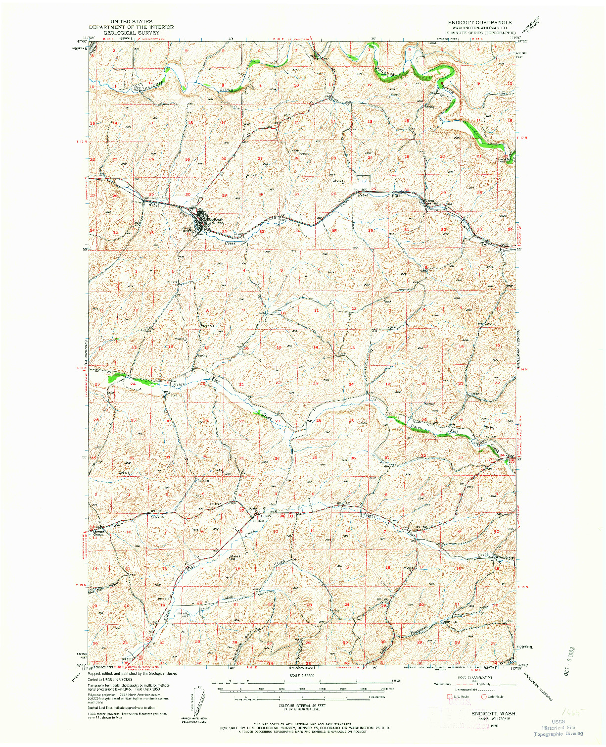 USGS 1:62500-SCALE QUADRANGLE FOR ENDICOTT, WA 1950