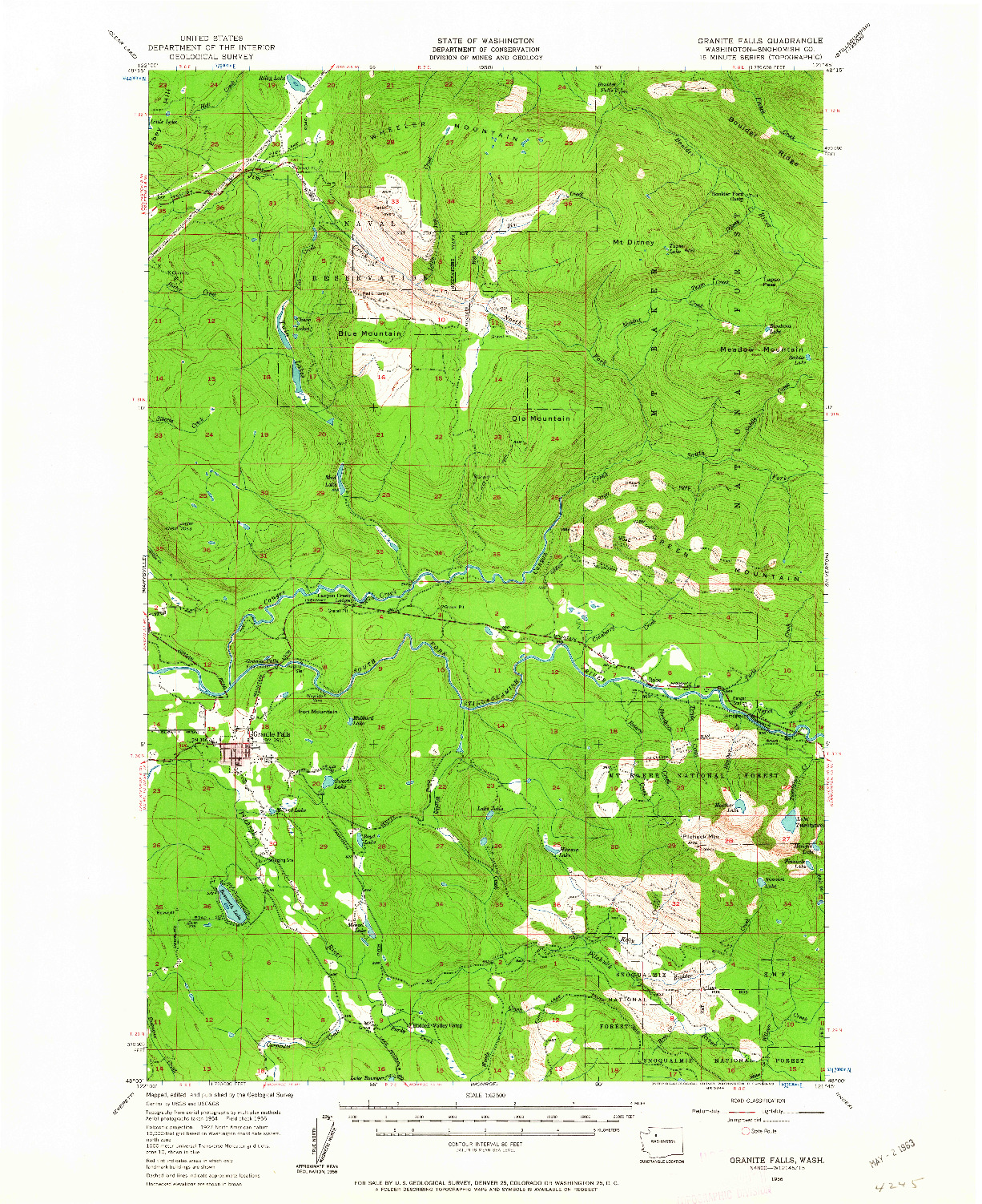 USGS 1:62500-SCALE QUADRANGLE FOR GRANITE FALLS, WA 1956