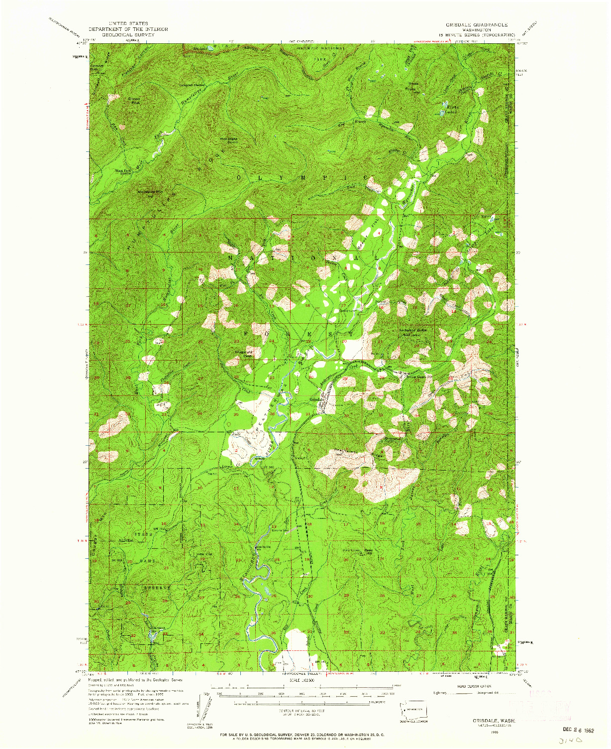 USGS 1:62500-SCALE QUADRANGLE FOR GRISDALE, WA 1955