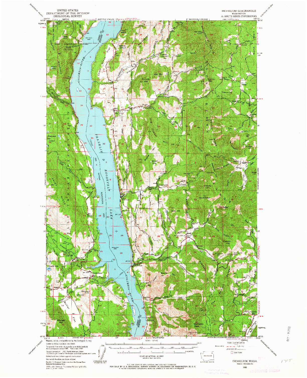 USGS 1:62500-SCALE QUADRANGLE FOR INCHELIUM, WA 1950