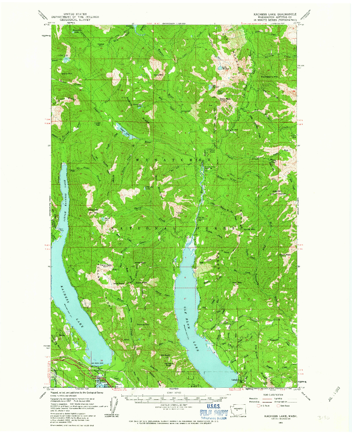 USGS 1:62500-SCALE QUADRANGLE FOR KACHESS LAKE, WA 1961