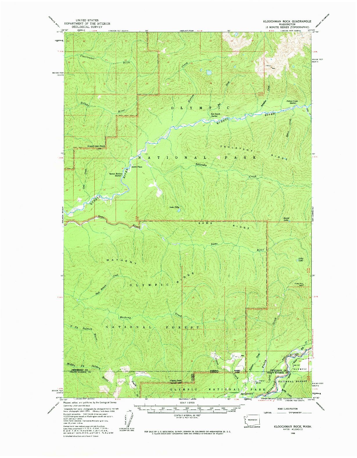 USGS 1:62500-SCALE QUADRANGLE FOR KLOOCHMAN ROCK, WA 1956