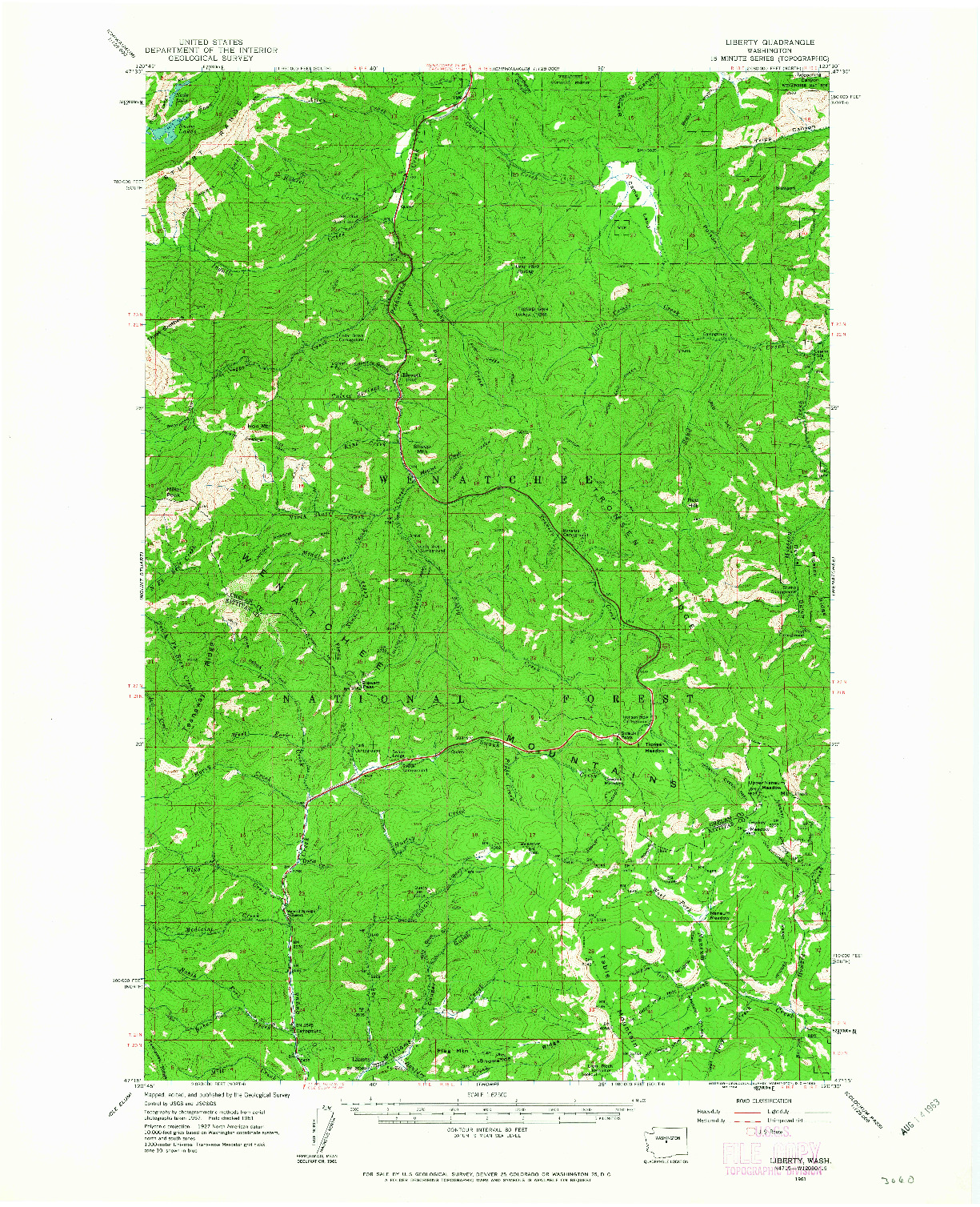 USGS 1:62500-SCALE QUADRANGLE FOR LIBERTY, WA 1961