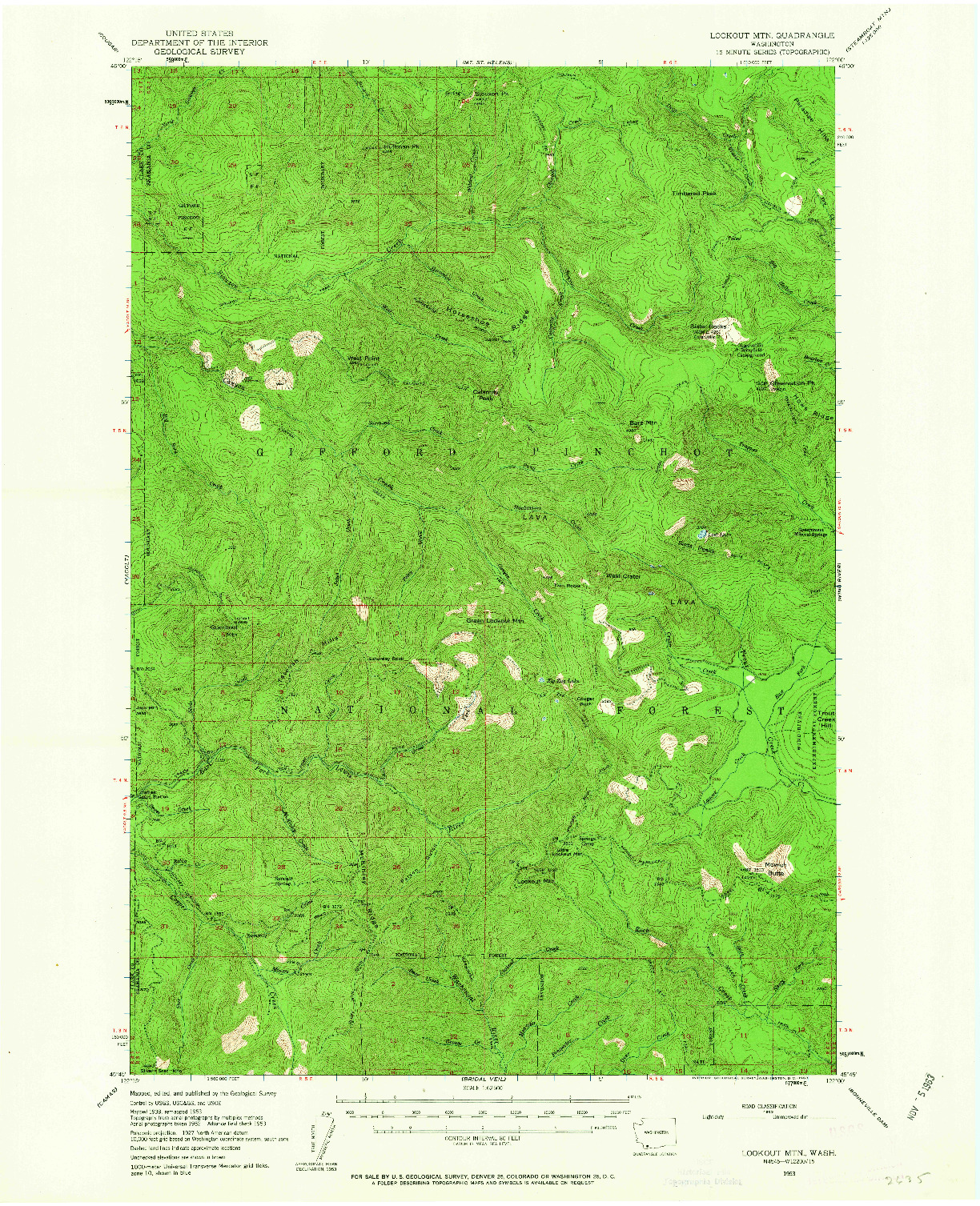 USGS 1:62500-SCALE QUADRANGLE FOR LOOKOUT MTN, WA 1953