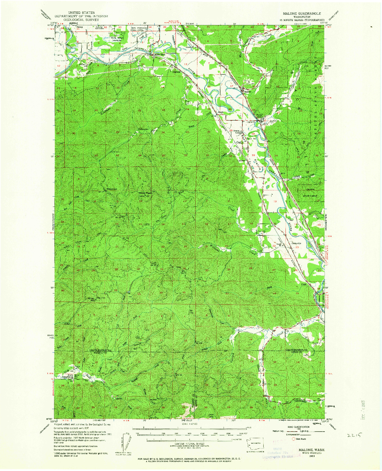 USGS 1:62500-SCALE QUADRANGLE FOR MALONE, WA 1953