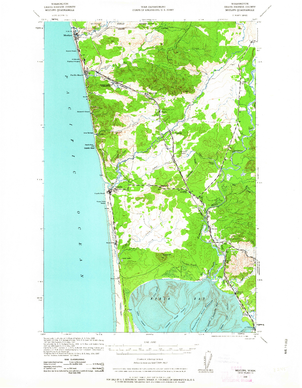 USGS 1:62500-SCALE QUADRANGLE FOR MOCLIPS, WA 1938