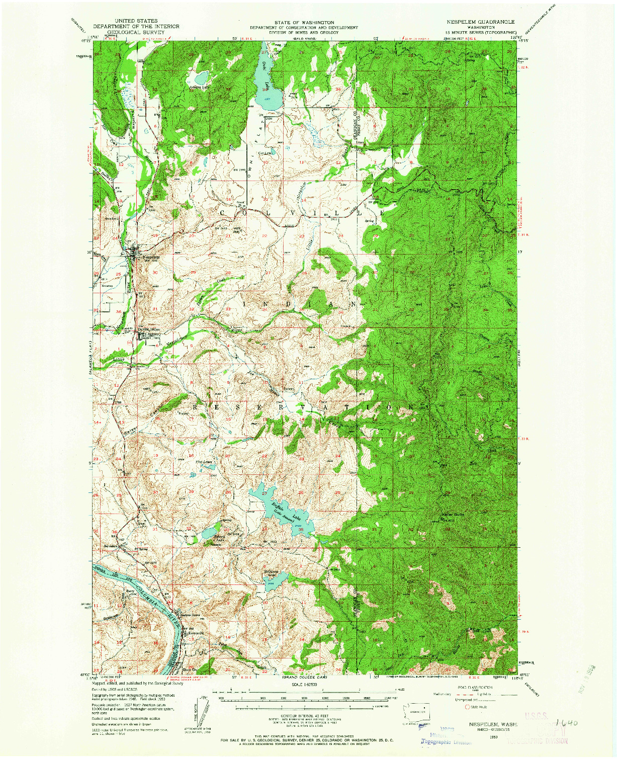 USGS 1:62500-SCALE QUADRANGLE FOR NESPELEM, WA 1950