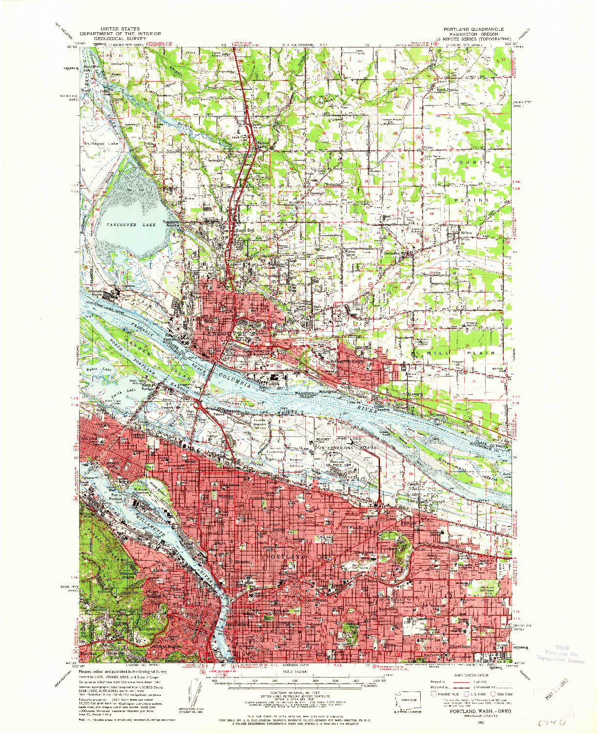 USGS 1:62500-SCALE QUADRANGLE FOR PORTLAND, WA 1961