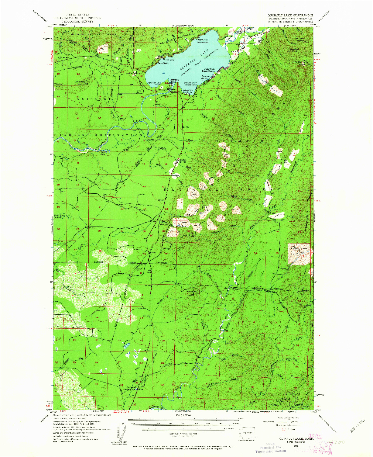 USGS 1:62500-SCALE QUADRANGLE FOR QUINAULT LAKE, WA 1955