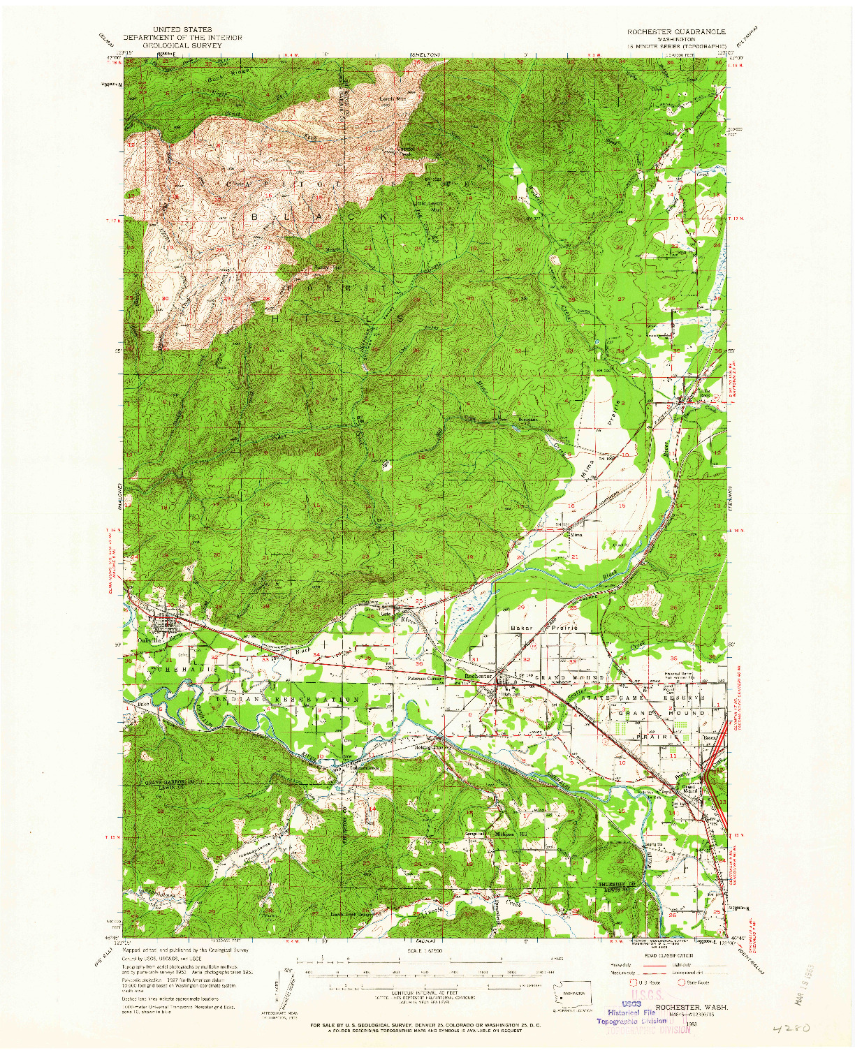 USGS 1:62500-SCALE QUADRANGLE FOR ROCHESTER, WA 1953