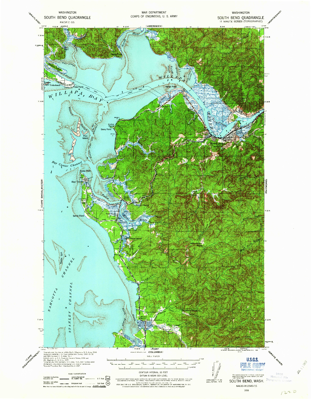 USGS 1:62500-SCALE QUADRANGLE FOR SOUTH BEND, WA 1938