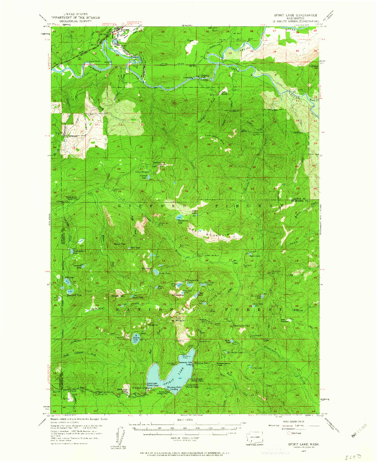 USGS 1:62500-SCALE QUADRANGLE FOR SPIRIT LAKE, WA 1957