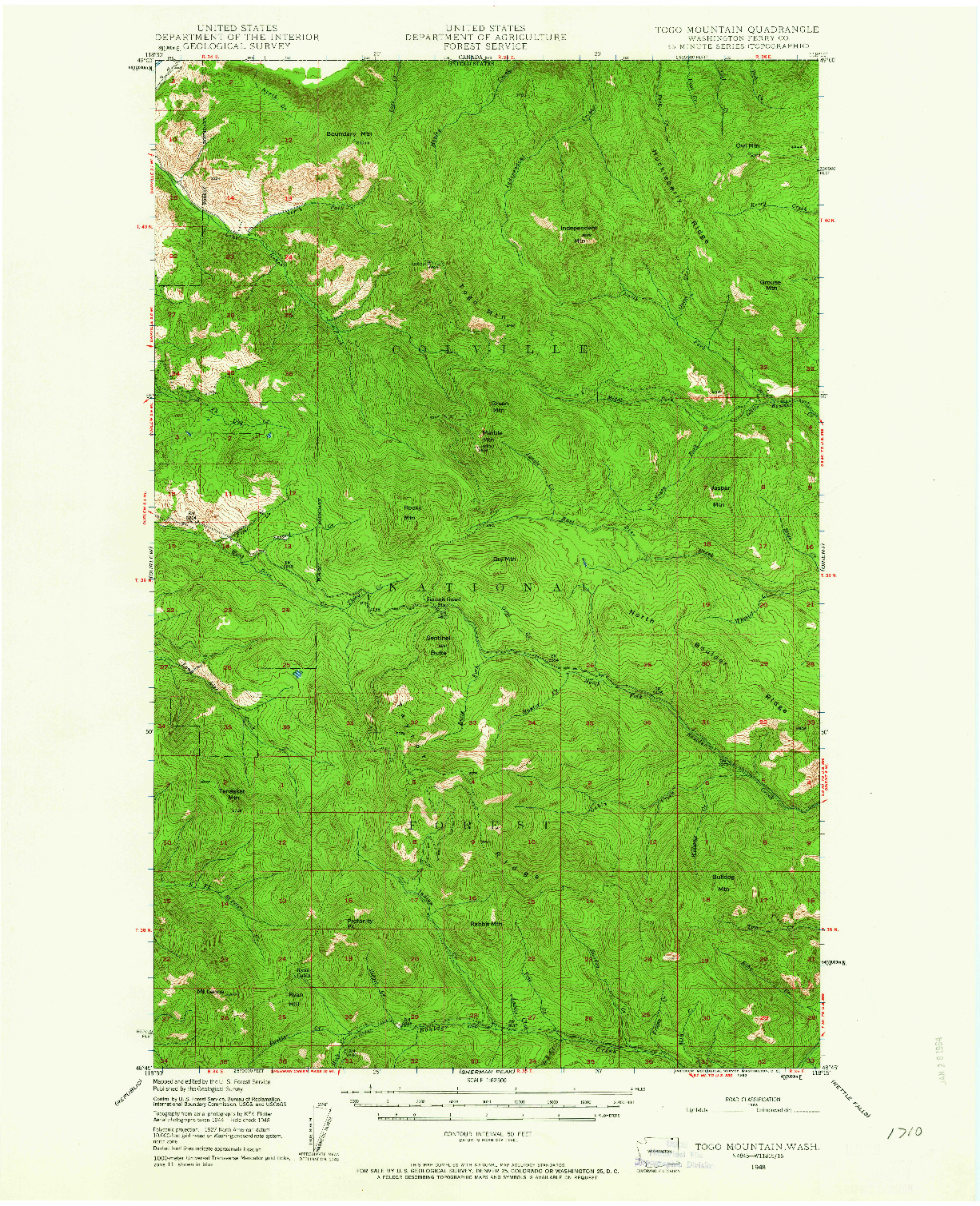 USGS 1:62500-SCALE QUADRANGLE FOR TOGO MOUNTAIN, WA 1948