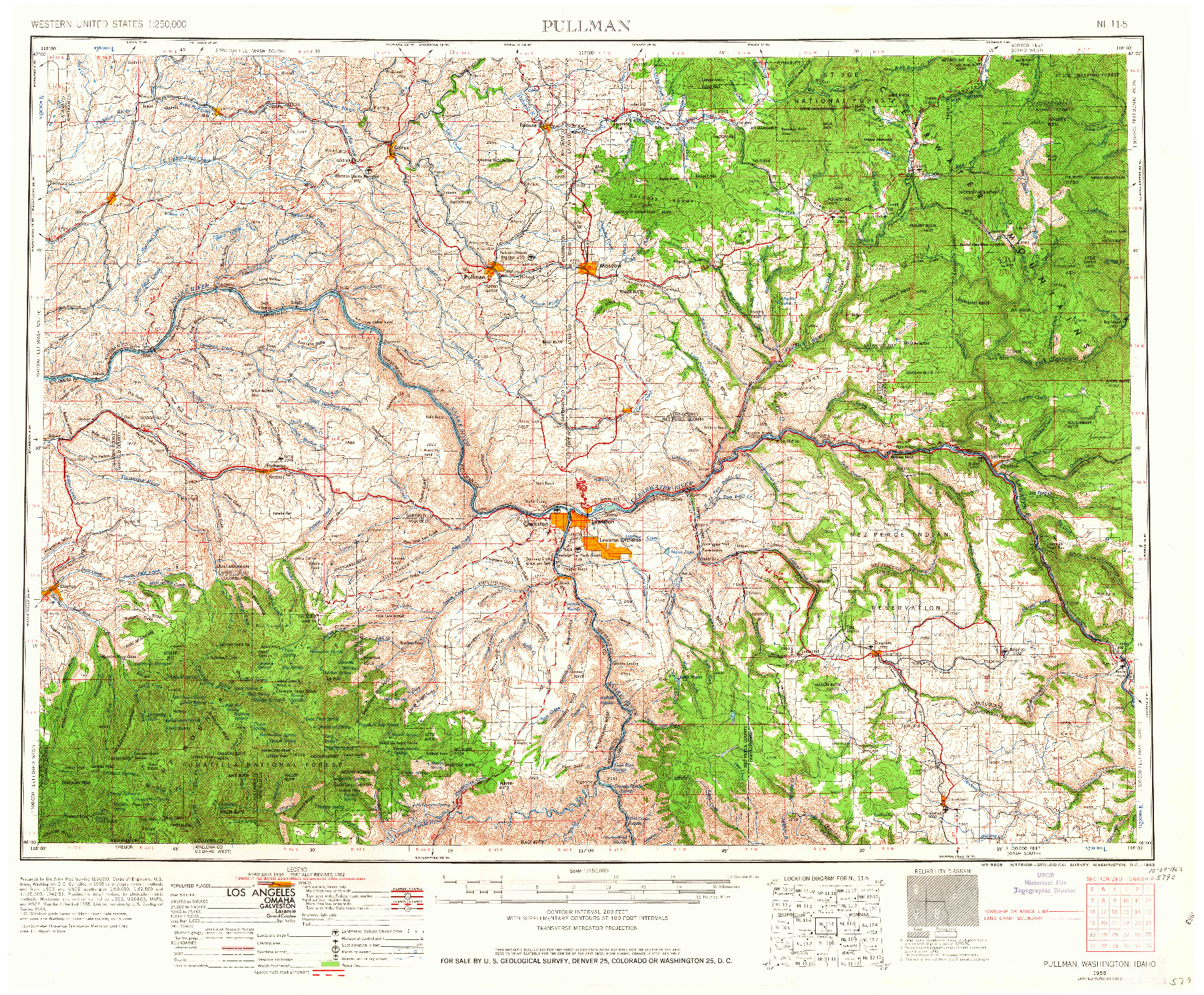 USGS 1:250000-SCALE QUADRANGLE FOR PULLMAN, WA 1955