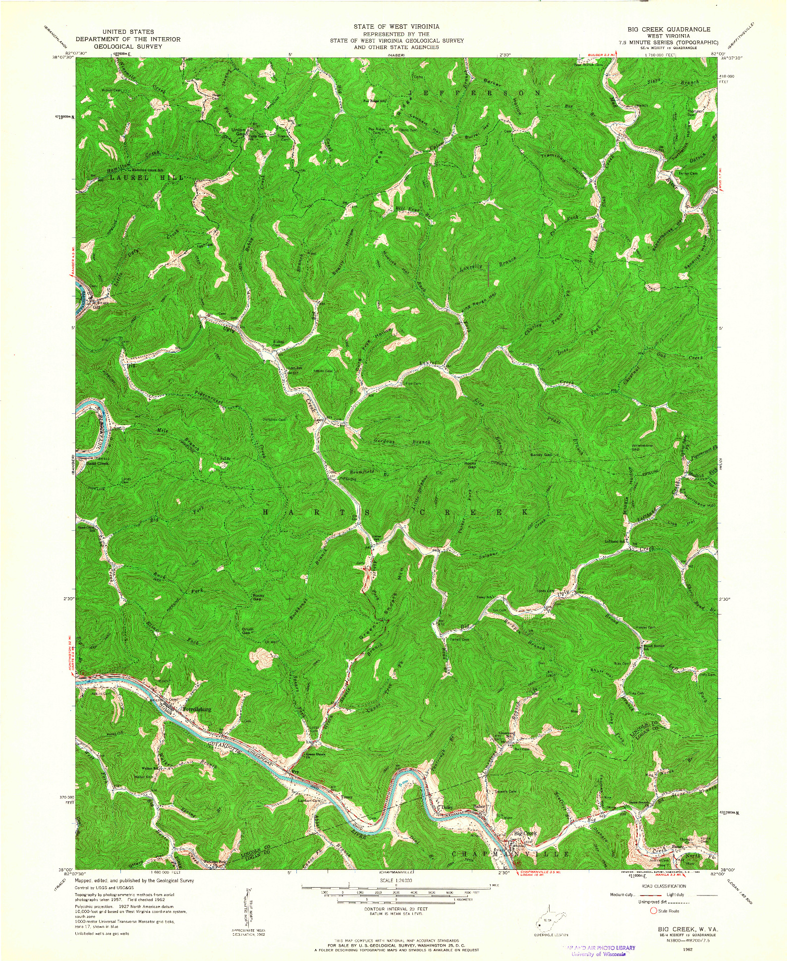 USGS 1:24000-SCALE QUADRANGLE FOR BIG CREEK, WV 1962