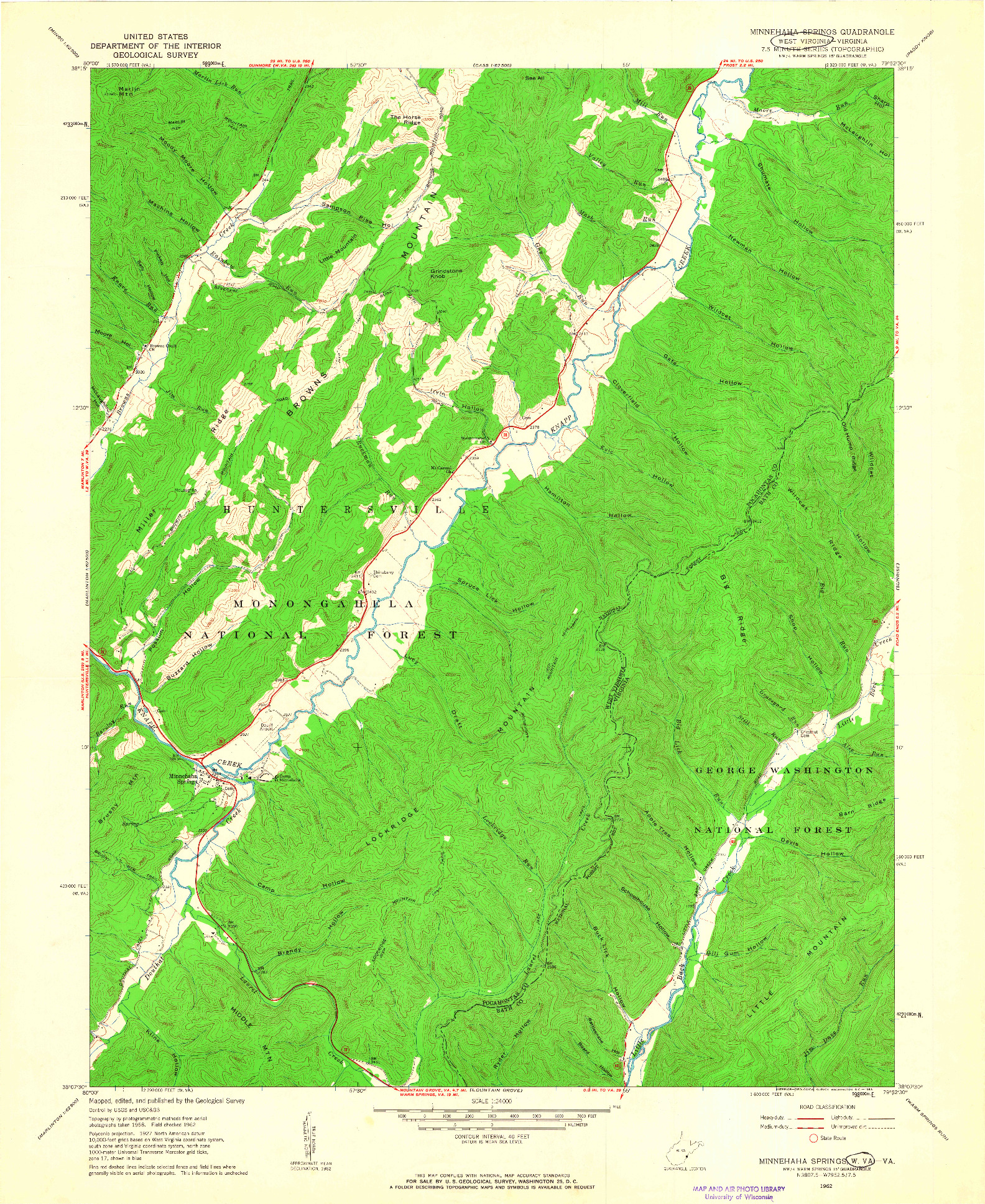 USGS 1:24000-SCALE QUADRANGLE FOR MINNEHAHA SPRINGS, WV 1962