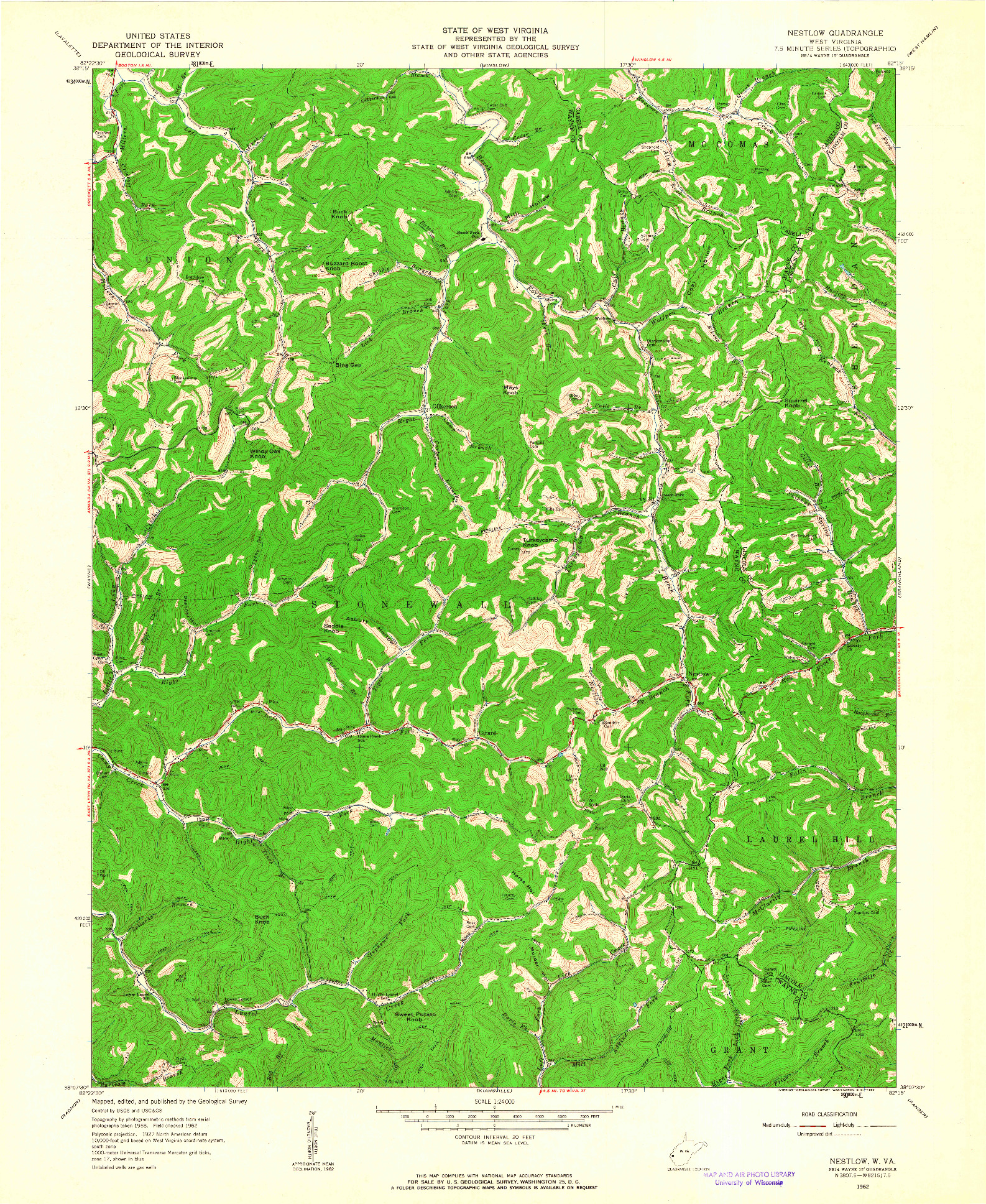 USGS 1:24000-SCALE QUADRANGLE FOR NESTLOW, WV 1962