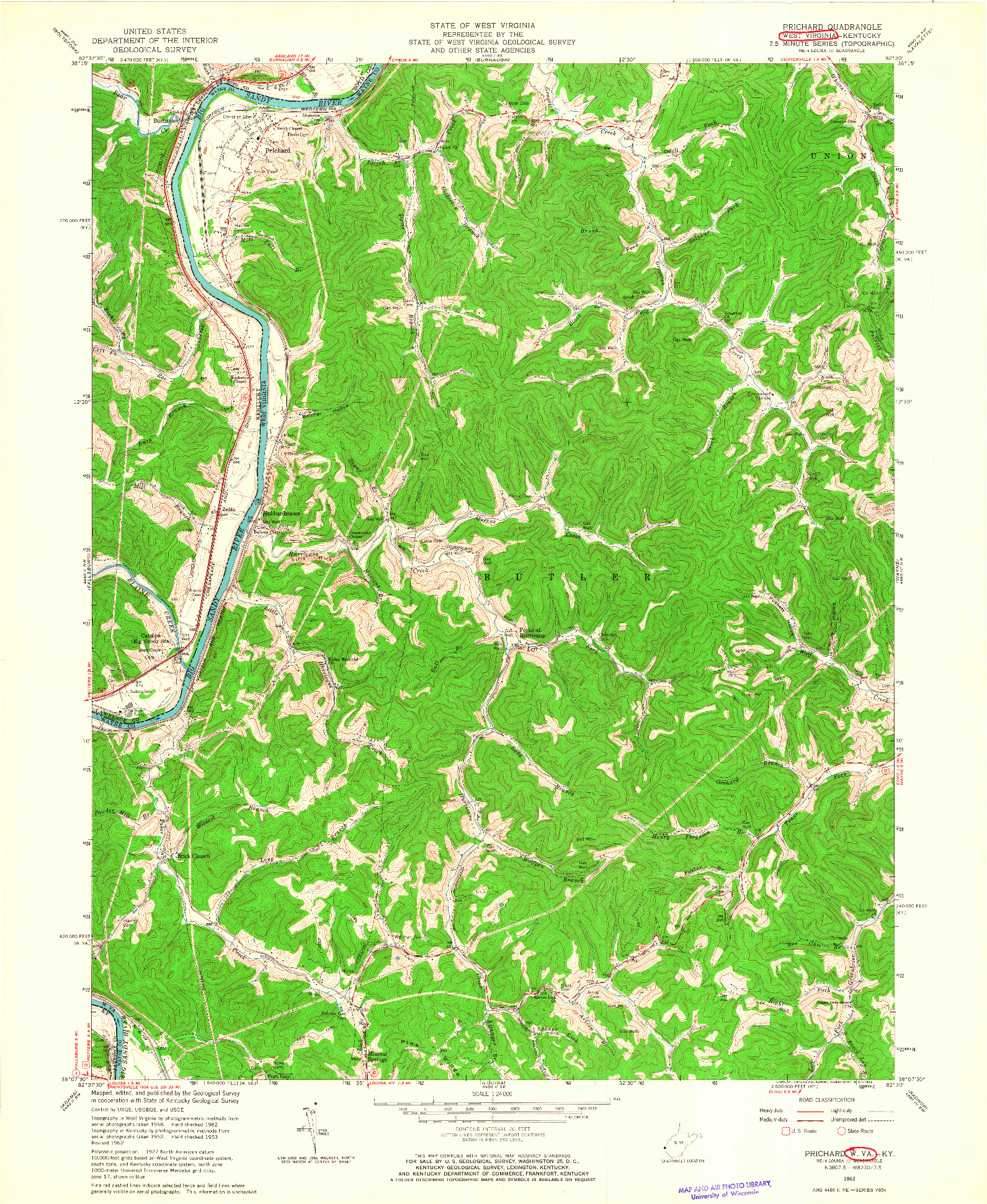 USGS 1:24000-SCALE QUADRANGLE FOR PRICHARD, WV 1962