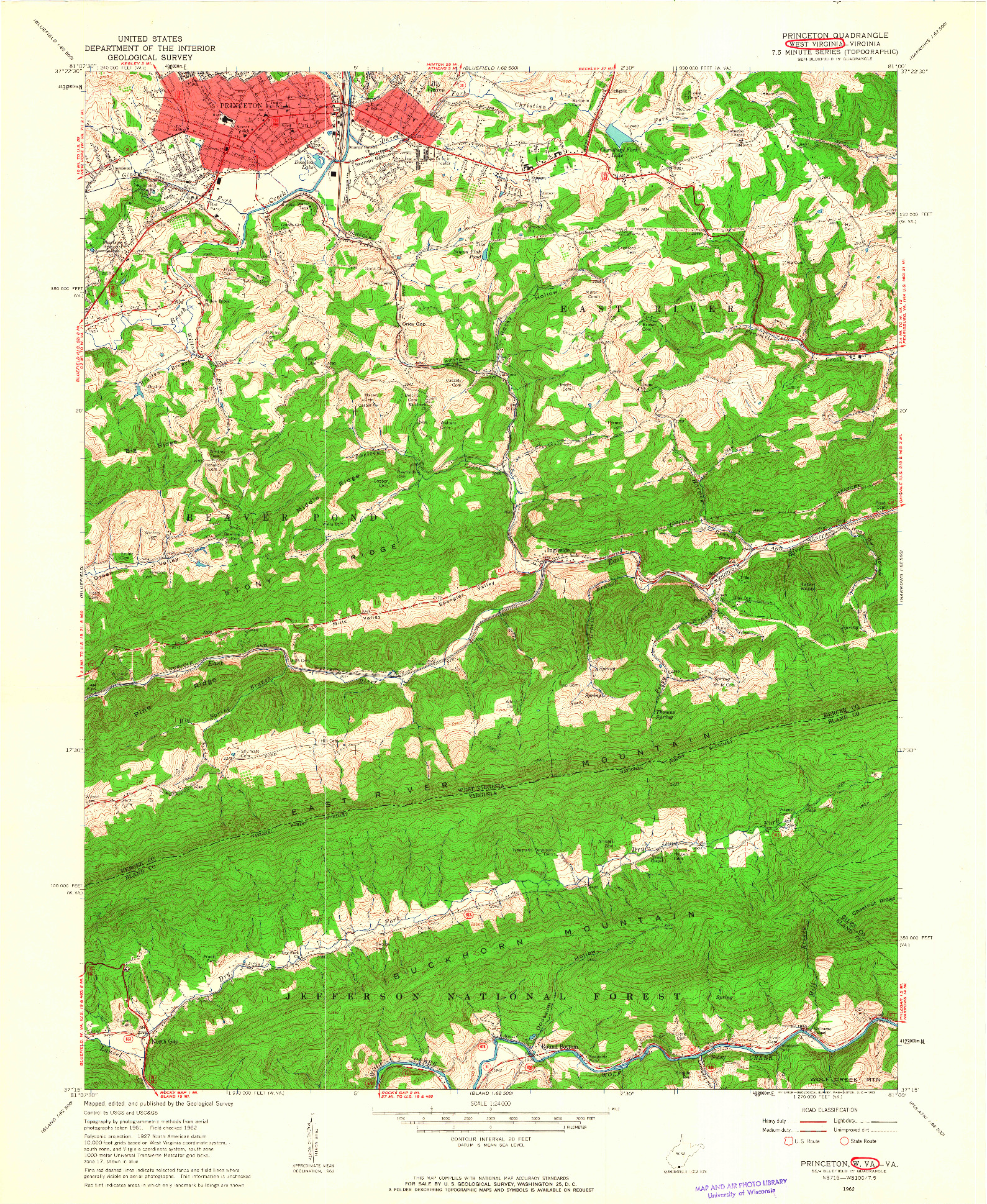 USGS 1:24000-SCALE QUADRANGLE FOR PRINCETON, WV 1962