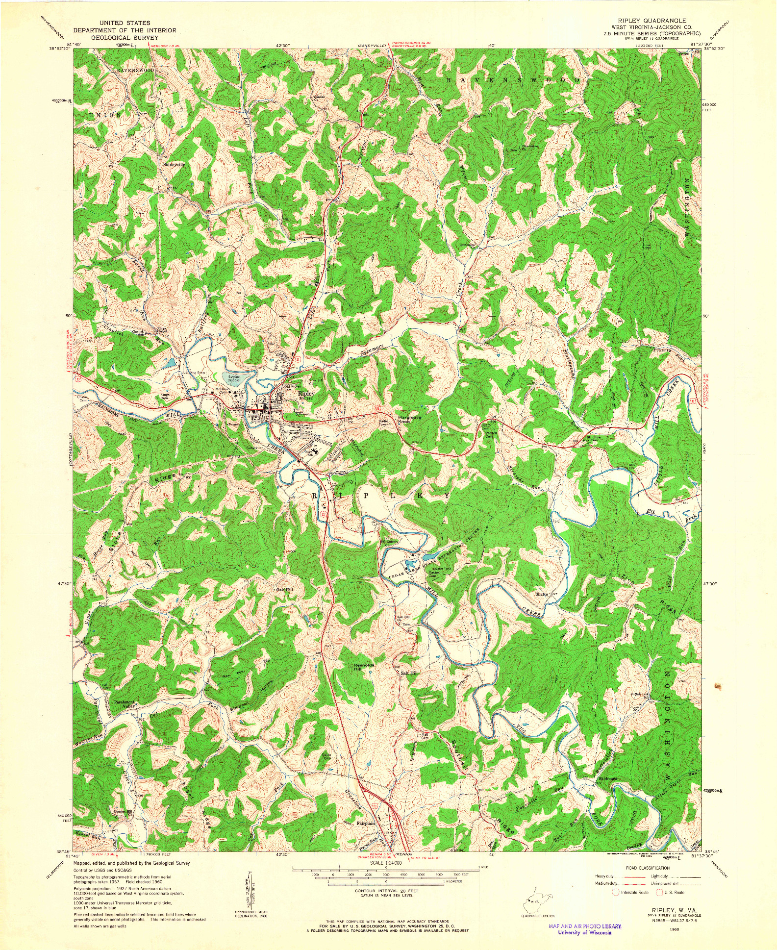 USGS 1:24000-SCALE QUADRANGLE FOR RIPLEY, WV 1960