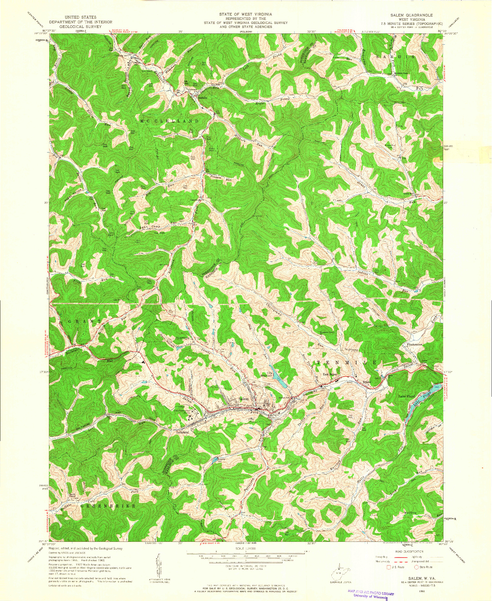 USGS 1:24000-SCALE QUADRANGLE FOR SALEM, WV 1961