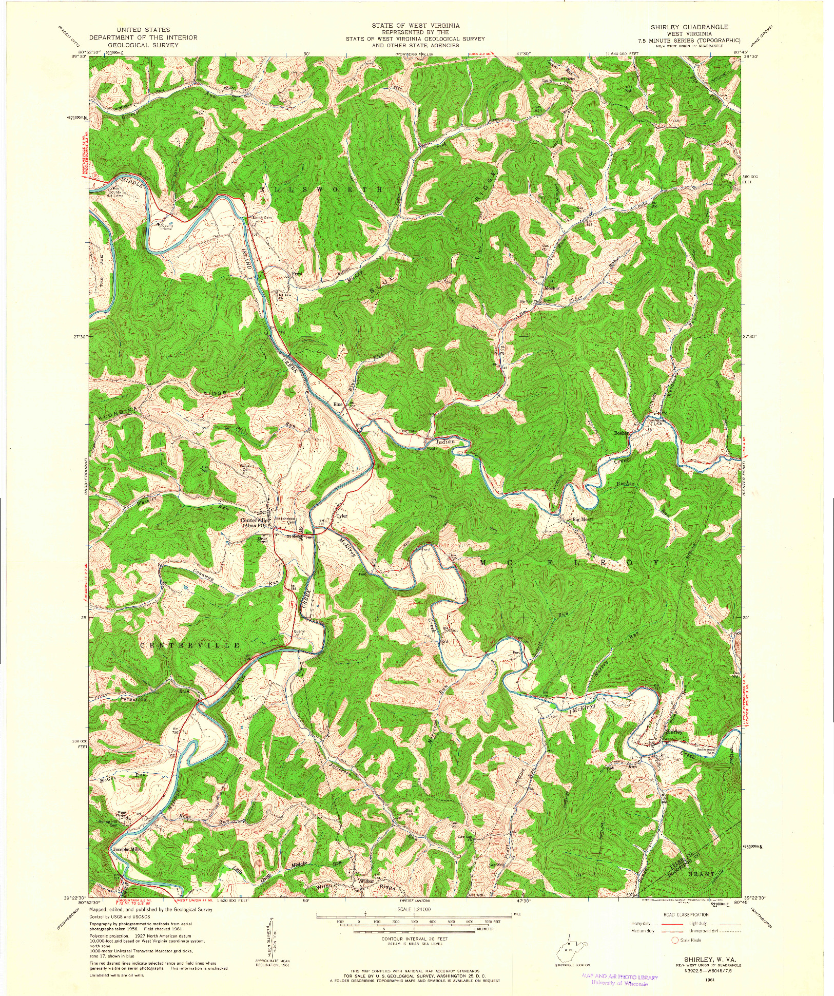 USGS 1:24000-SCALE QUADRANGLE FOR SHIRLEY, WV 1961