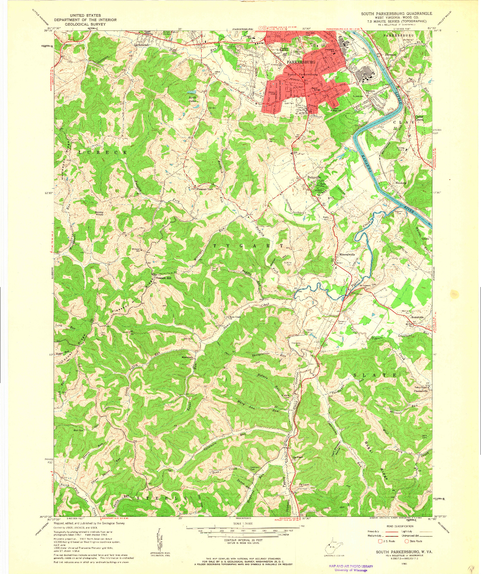 USGS 1:24000-SCALE QUADRANGLE FOR SOUTH PARKERSBURG, WV 1961