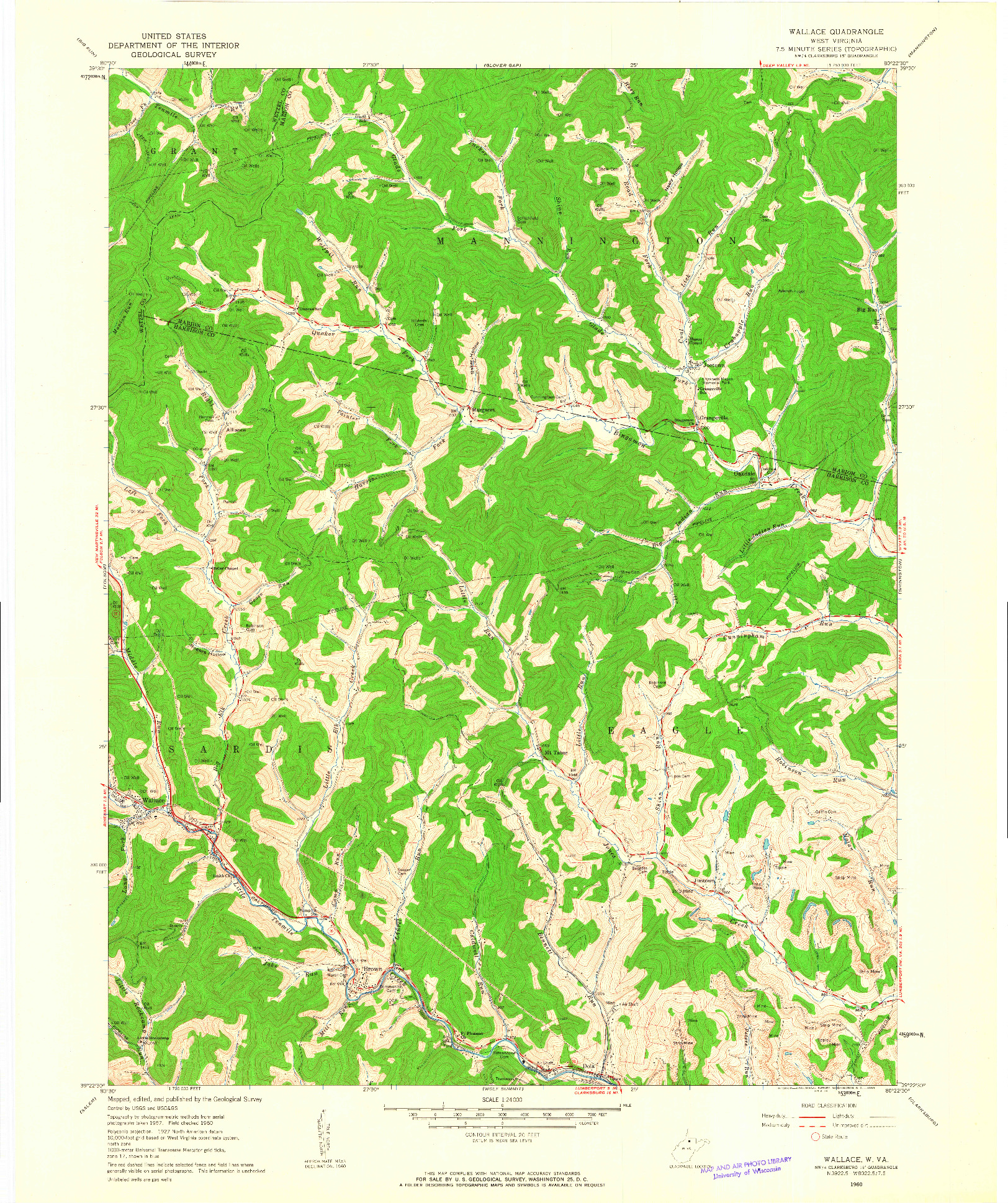 USGS 1:24000-SCALE QUADRANGLE FOR WALLACE, WV 1960