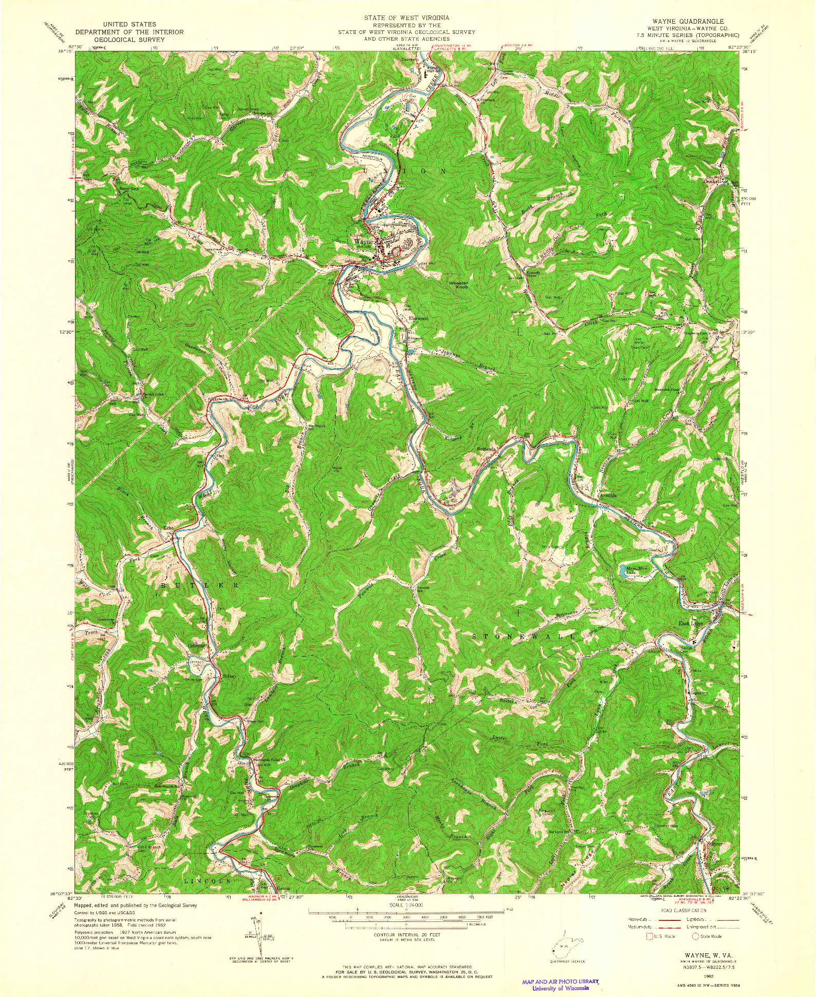 USGS 1:24000-SCALE QUADRANGLE FOR WAYNE, WV 1962