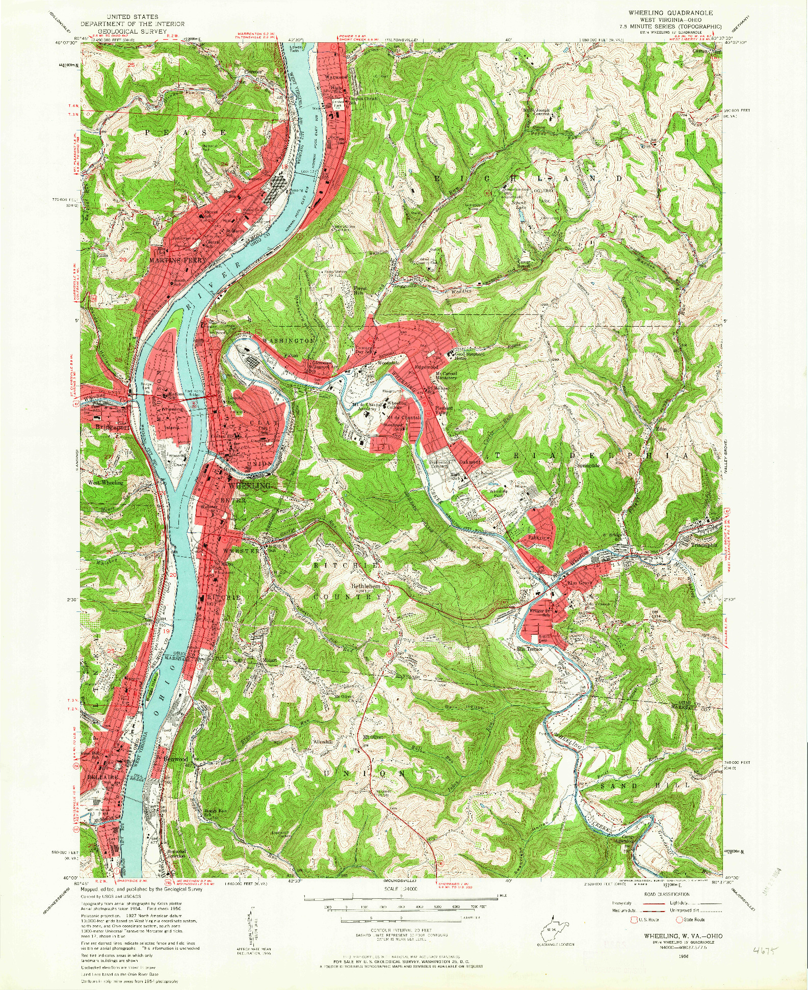 USGS 1:24000-SCALE QUADRANGLE FOR WHEELING, WV 1956