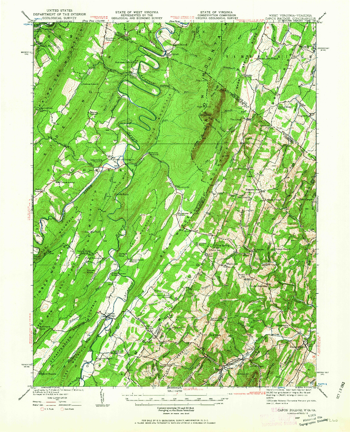 USGS 1:62500-SCALE QUADRANGLE FOR CAPON BRIDGE, WV 1937