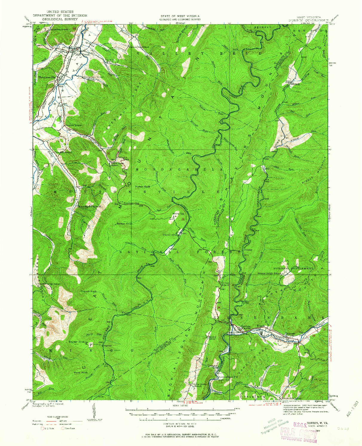 USGS 1:62500-SCALE QUADRANGLE FOR DURBIN, WV 1922