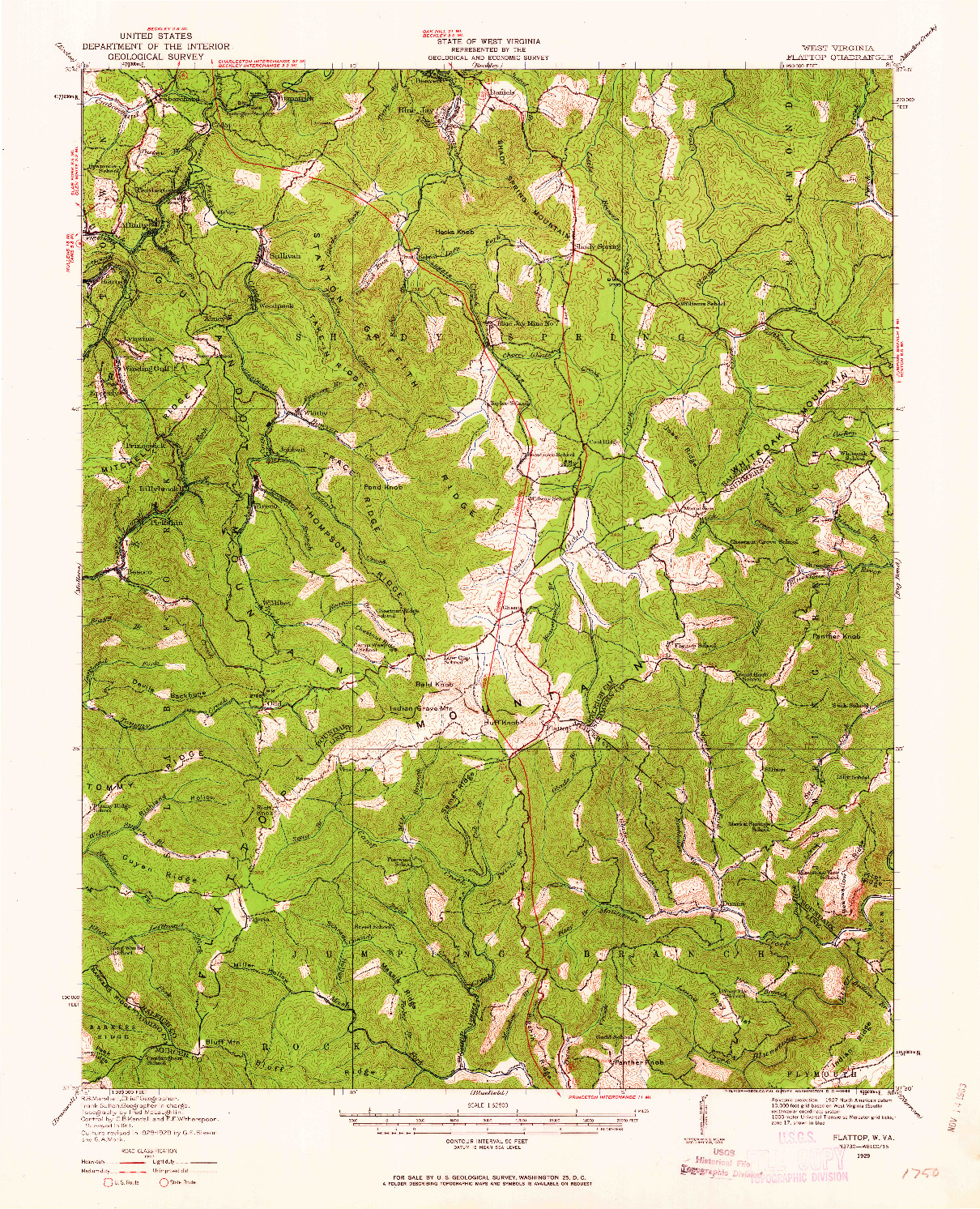 USGS 1:62500-SCALE QUADRANGLE FOR FLATTOP, WV 1929