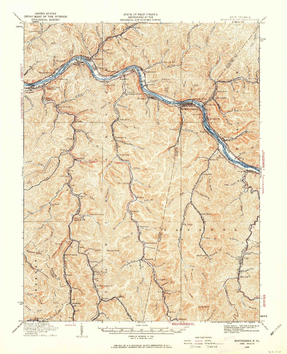 USGS 1:62500-SCALE QUADRANGLE FOR MONTGOMERY, WV 1928