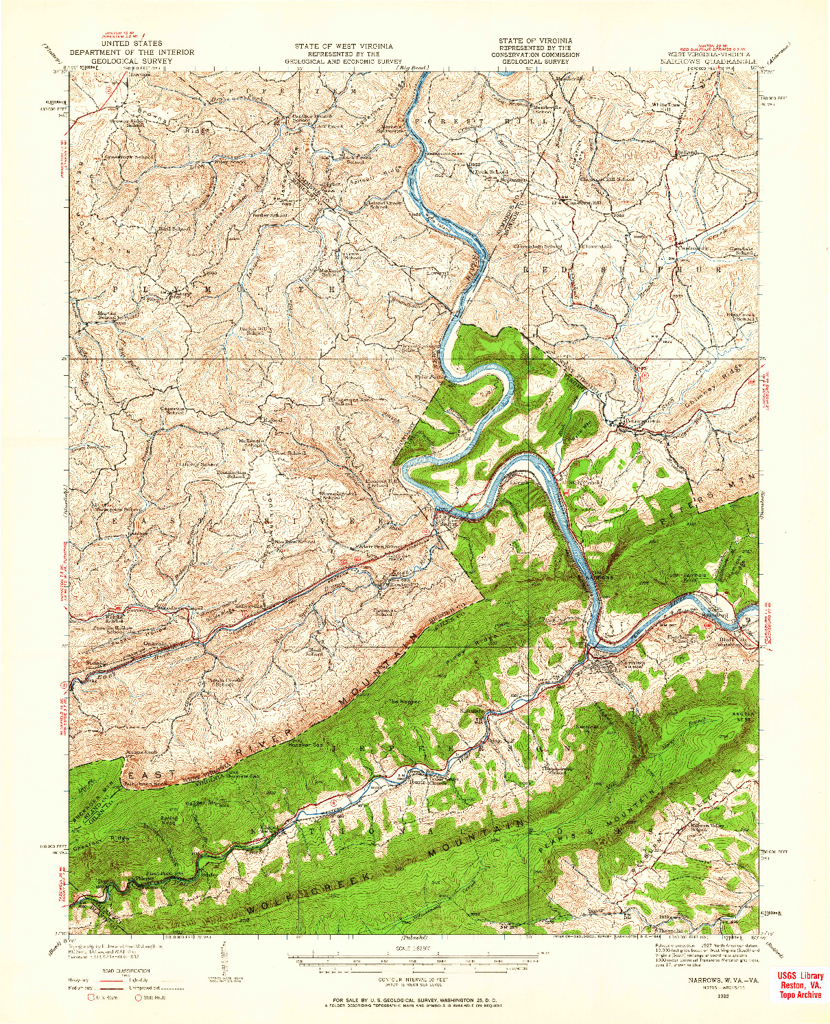 USGS 1:62500-SCALE QUADRANGLE FOR NARROWS, WV 1932