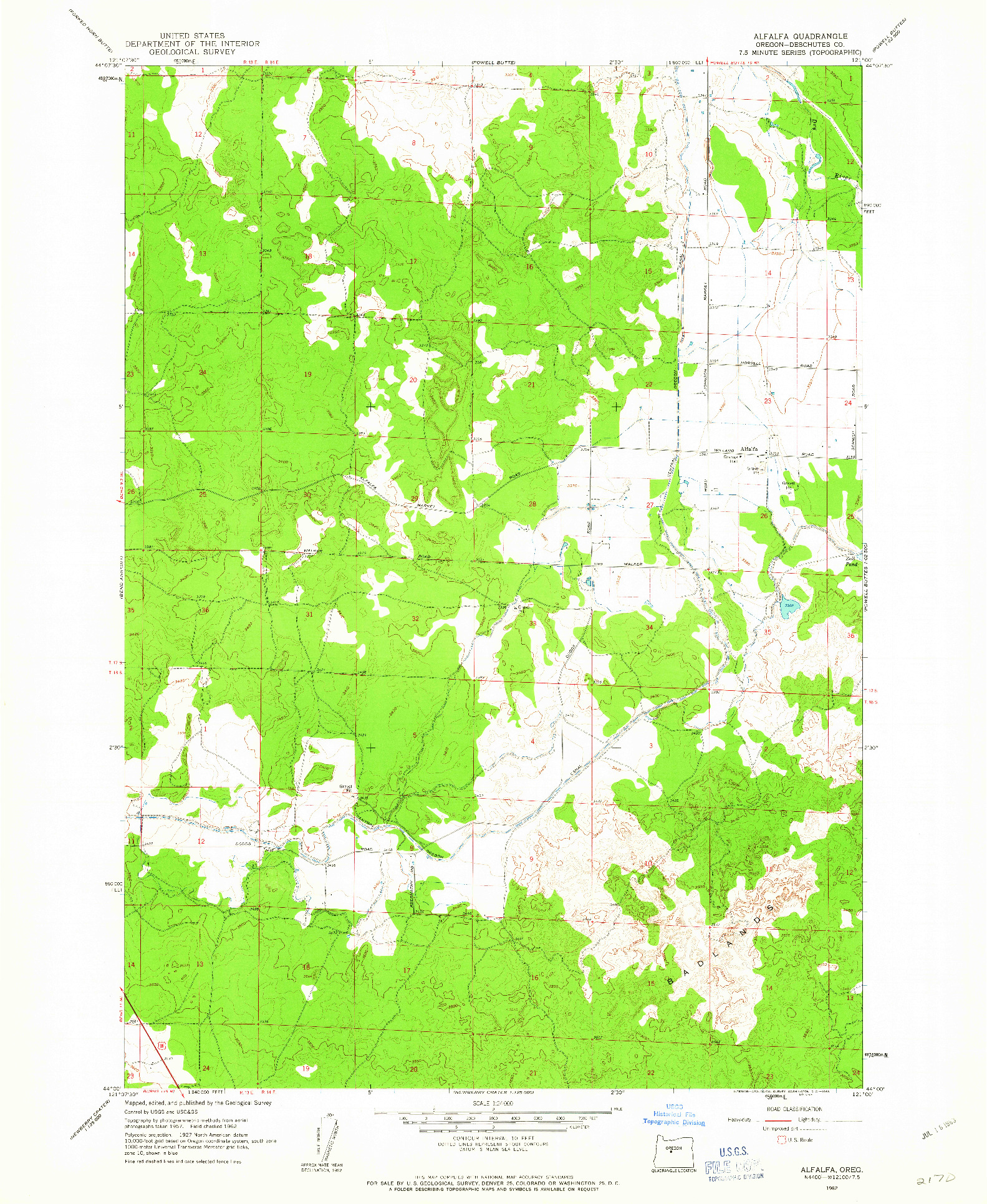 USGS 1:24000-SCALE QUADRANGLE FOR ALFALFA, OR 1962