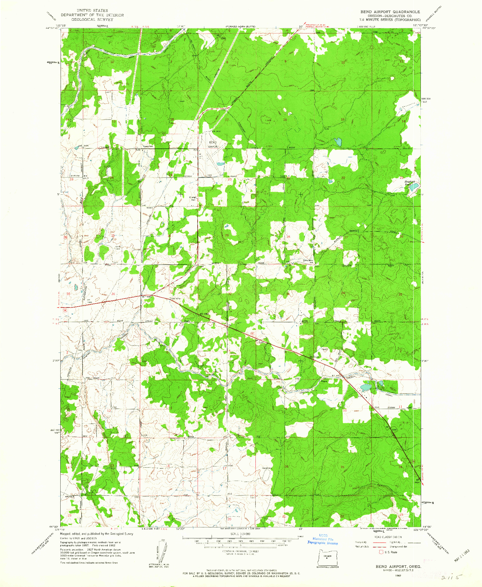 USGS 1:24000-SCALE QUADRANGLE FOR BEND AIRPORT, OR 1962