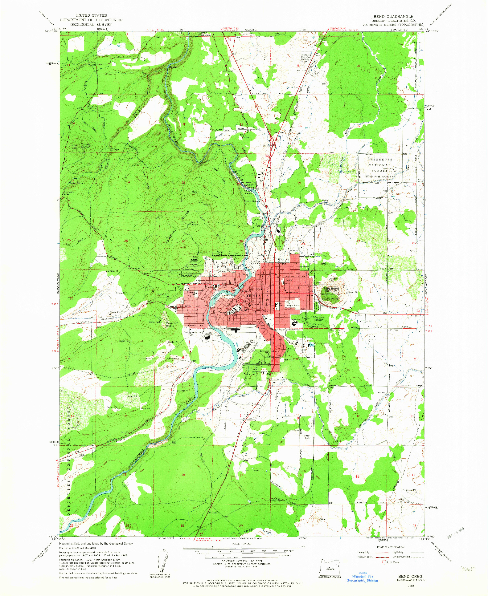 USGS 1:24000-SCALE QUADRANGLE FOR BEND, OR 1962