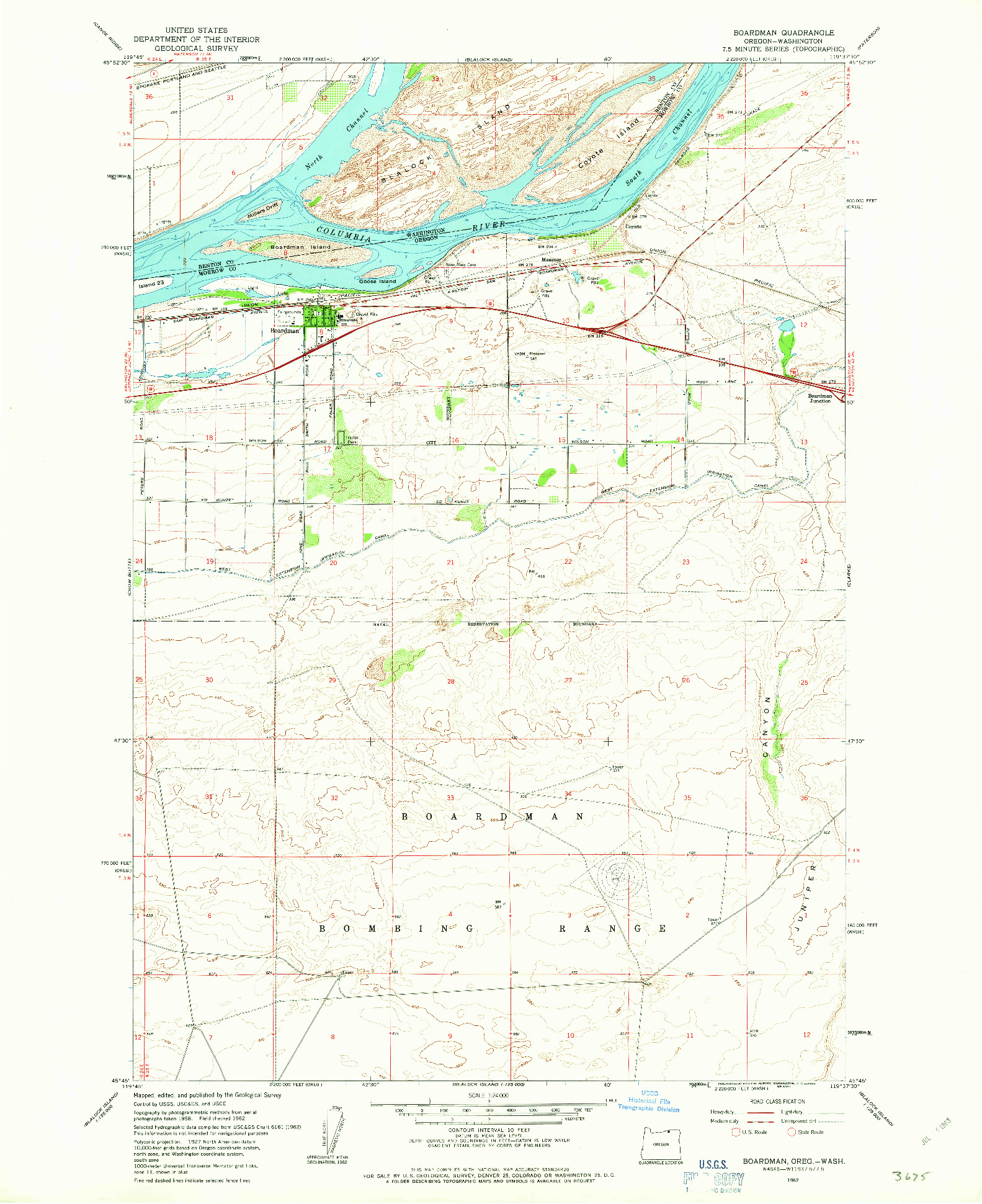 USGS 1:24000-SCALE QUADRANGLE FOR BOARDMAN, OR 1962