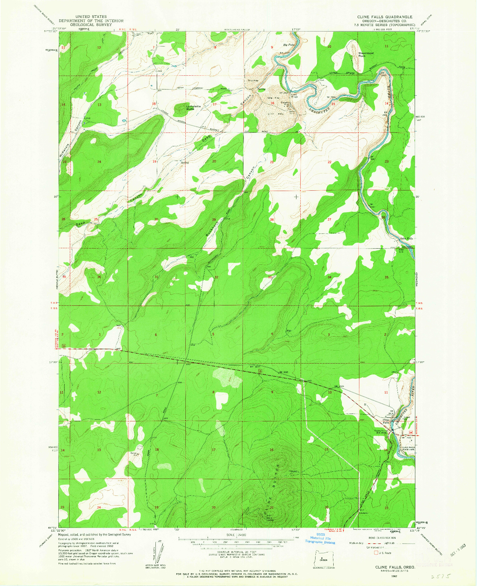 USGS 1:24000-SCALE QUADRANGLE FOR CLINE FALLS, OR 1962