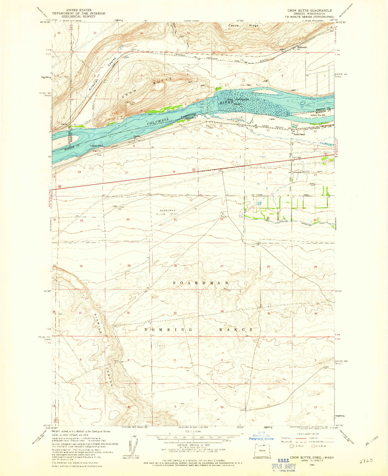 USGS 1:24000-SCALE QUADRANGLE FOR CROW BUTTE, OR 1962