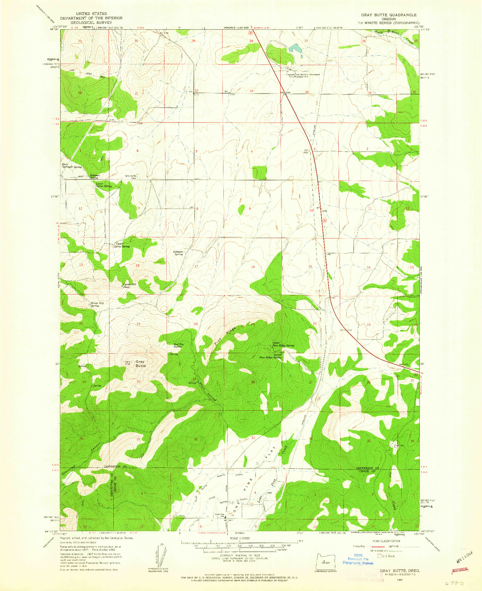 USGS 1:24000-SCALE QUADRANGLE FOR GRAY BUTTE, OR 1962